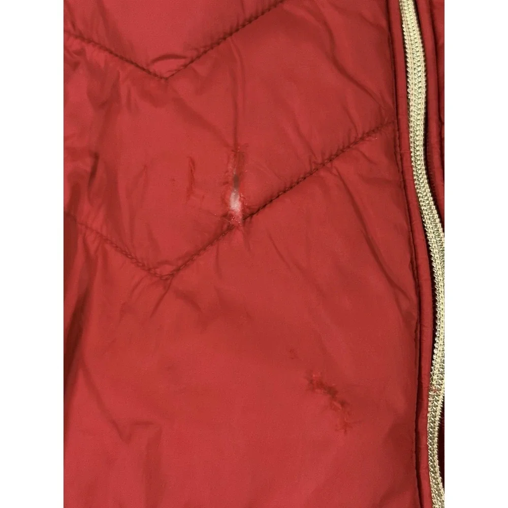 Michael Kors Packable Puffer Jacket Womens Small Red Lined Down Hooded Full Zip
